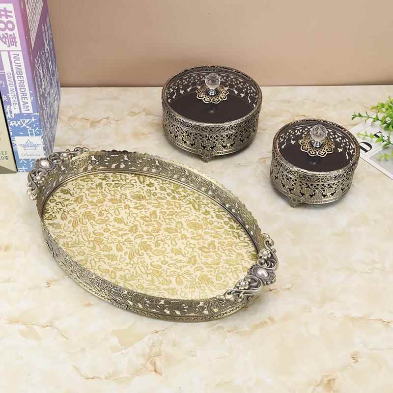 新款直销青铜色韩版干果盘,分隔收纳盒水果盘零食点心小吃碟盘子