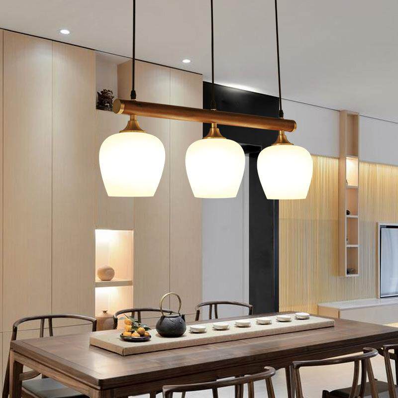 新中式创意餐厅led吊灯2024新款现代简约吧台饭厅仿云石玻璃吊灯