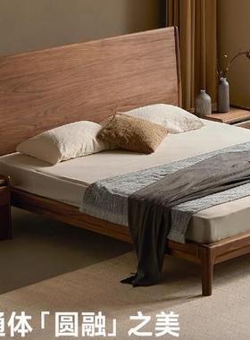 北美黑10744胡桃木实木床1米8双中人主卧古大板桃木现代约悬樱浮