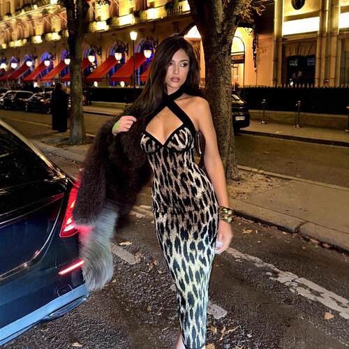 Chicchrve Leopard Print Halter Dress Summer Slim-Fit F