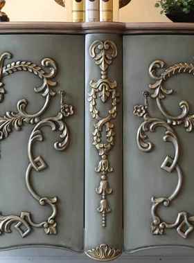 式LBV复古玄关柜实木雕刻旧靠墙柜法做新古典中古风物储柜雕花餐