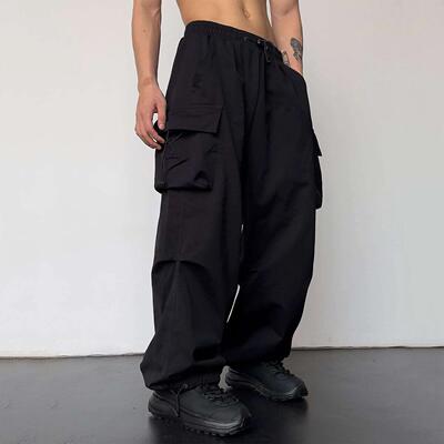 Work pants, men's parachute pants, high waist, wide legs,