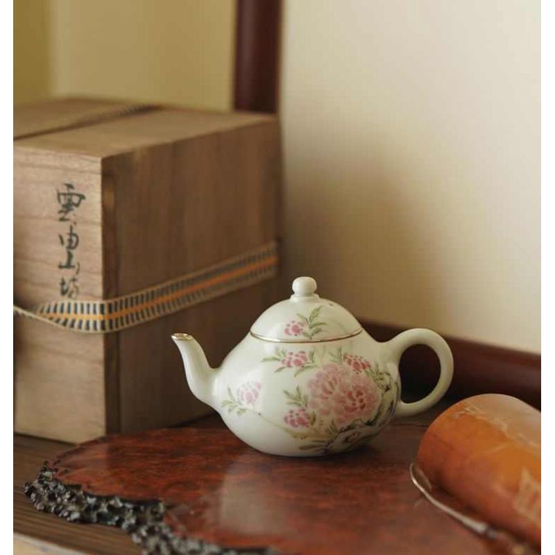 云由山坊景德镇桃花包银口壶纯手工手绘茶壶陶瓷泡茶壶
