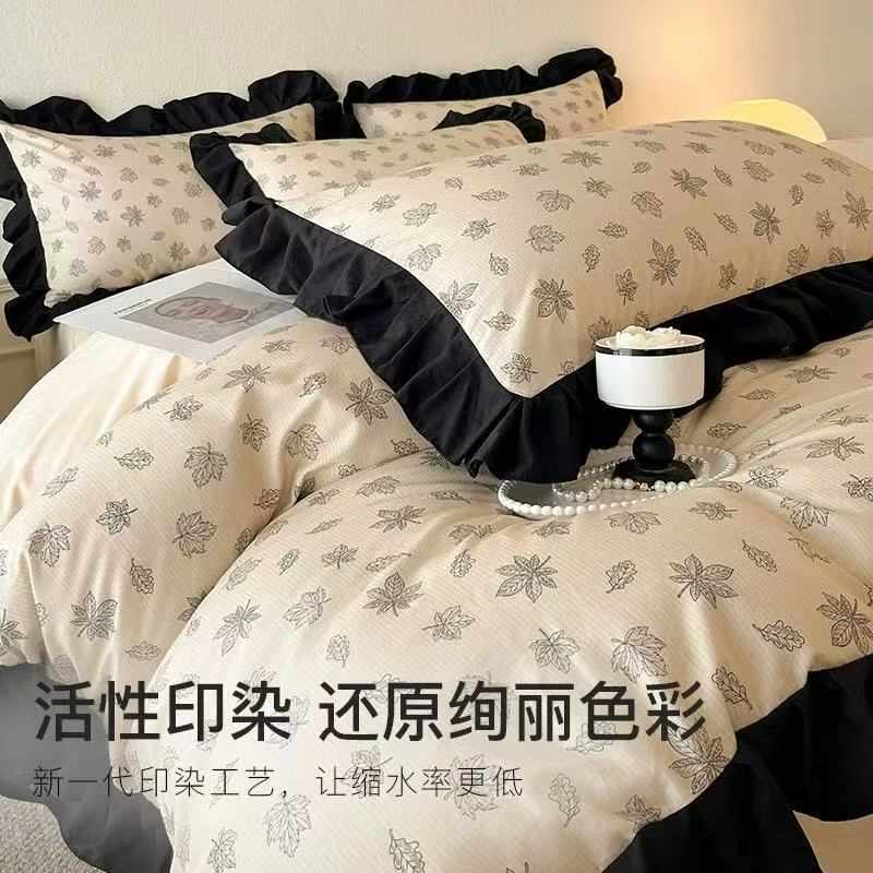法式高级感纯棉四件套100全棉床单床笠花边款被套田园风床上用品4