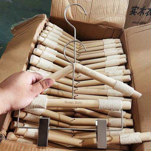 童装店实木衣架服装店儿童木质防滑圆杆小孩衣挂撑子裤夹