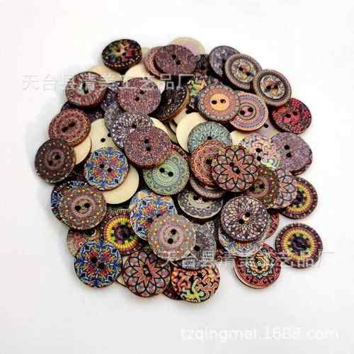 1.5/2/2.5cm圆纽扣 复古印花圆片3木纽扣