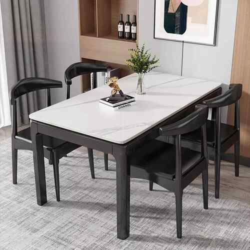 高档意利奇北欧理石餐餐桌椅组合现代约岩板简桌家大用实木长方形