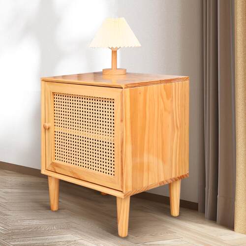 实木床头户柜编藤日式床边床头柜边柜小型简约纳柜实木床头收柜子