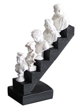 简约欧式人物头像雕塑组合阶梯摆件样板房客厅展厅家居摆设装饰品