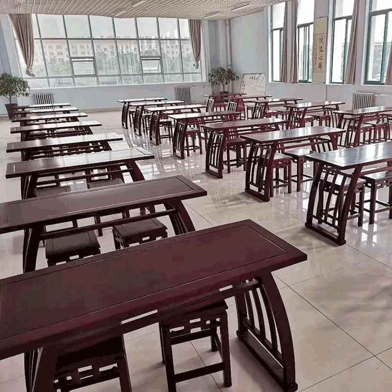 新中式实木书法桌中小学书法培训辅导国学榫卯结构双人书法课桌