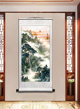 国画山水画泰山日出东方卷轴玄关挂画客厅背后有靠山图装饰画竖款