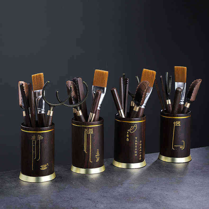 黑檀木茶道六君子实木茶具配件套装泡茶工具大全茶筒茶夹茶针茶刷