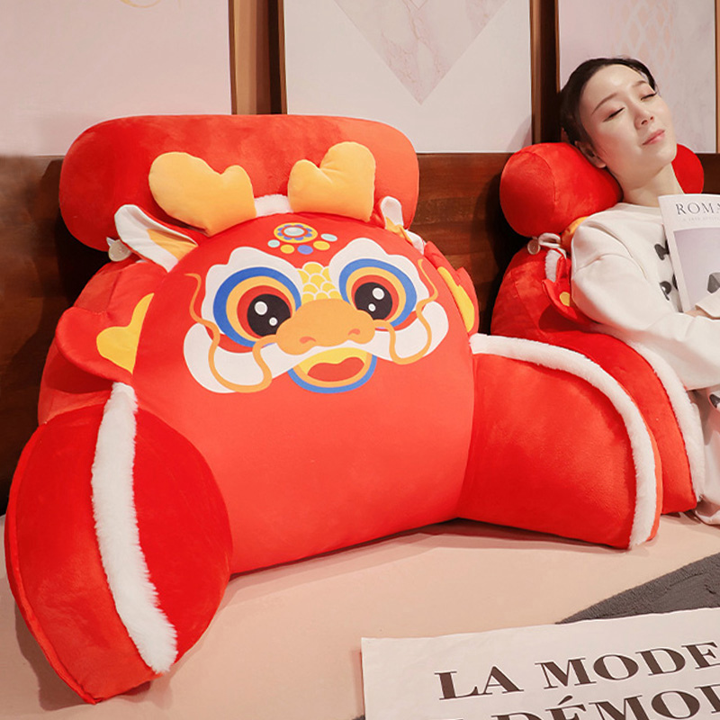 国潮醒狮龙床头靠垫软包护腰靠枕大靠背沙发抱枕床上枕头床靠宿舍