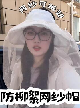 防柳絮网纱帽春夏季薄款透气防蚊虫宽檐渔夫帽宽沿网纱防晒遮阳帽