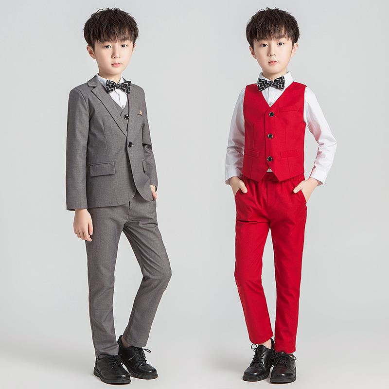 童装春款男童西装演出礼服花童婚礼表演走秀儿童红色西服套装定制