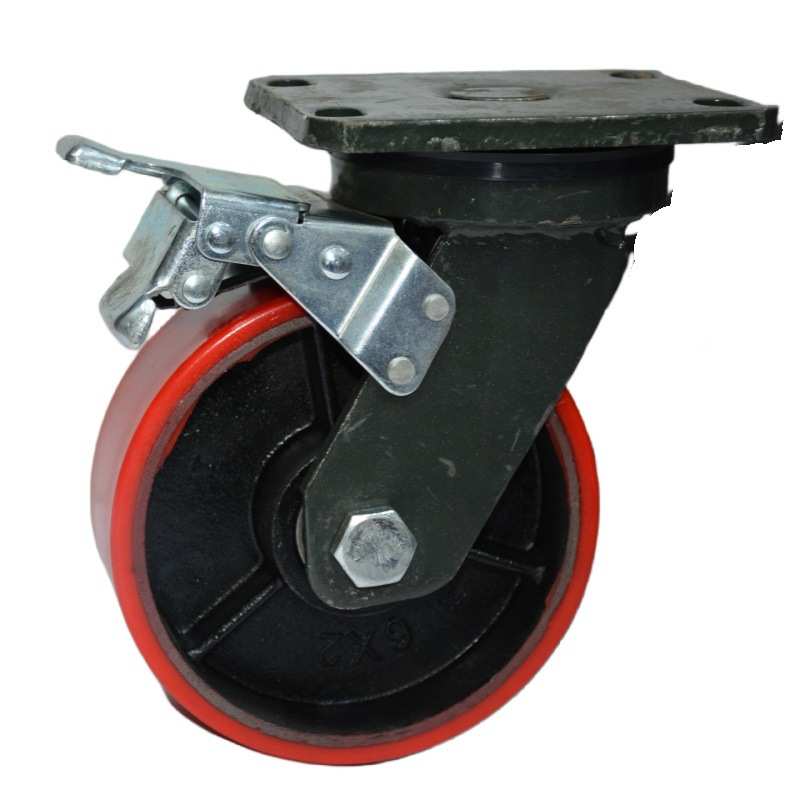 万向铁芯重型脚轮轮刹车脚轮侧刹pu轮重型聚氨酯万向脚轮轮静音