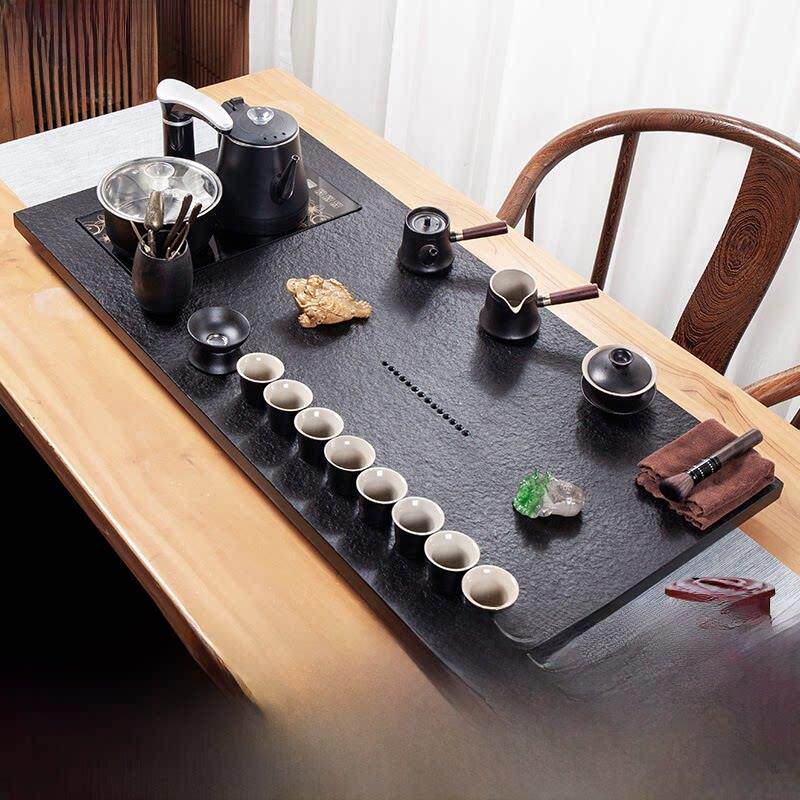 全天然黑金石材茶盘全自动一体机茶具一套家庭办公电炉石材茶桌