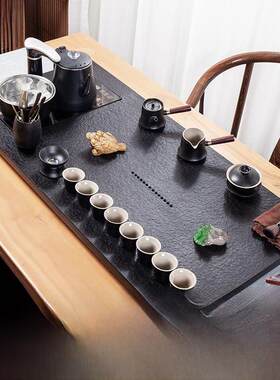 全天然黑金石材茶盘全自动一体机茶具一套家庭办公电炉石材茶桌AI