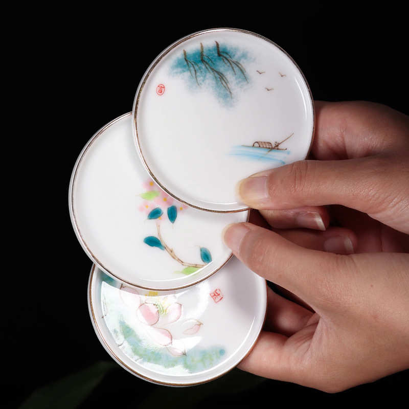 新手绘陶瓷杯垫泡茶白瓷茶托隔热茶杯垫功夫茶具茶道配件茶托礼品