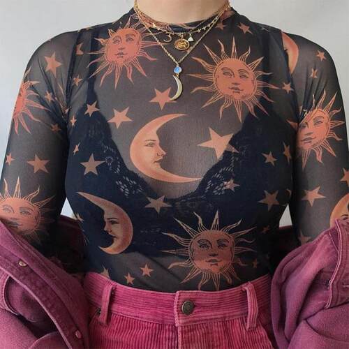 Long sleeved mesh base shirt for women 通长袖网纱打底恤女
