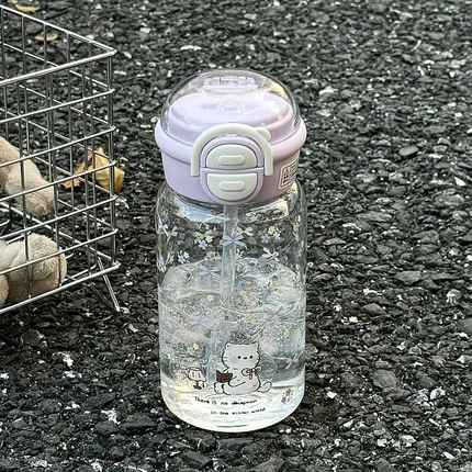 可爱小猫塑料杯女生高颜值水杯带吸管2025新款学生大容量杯子手提