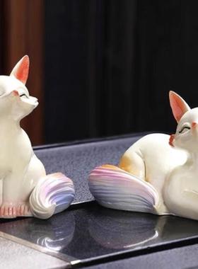 九尾狐狸多肉花盆景装饰摆件户外防水防晒造景装饰白色猴尾柱尾巴