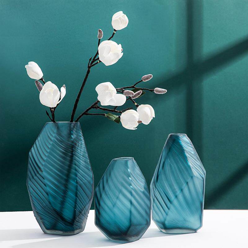 欧式磨砂玻璃花瓶样板房家居软装饰品客厅干花插花几何花瓶摆件