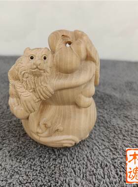 小叶黄杨木雕刻手把件复古生肖猴子家居汽车摆件灵猴葫芦挂件工艺