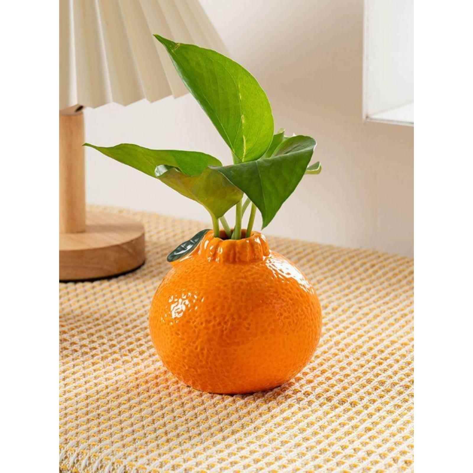 橘陶瓷小花瓶摆件客子厅水插花871植物鲜花绿萝情绪稳定桌面装饰