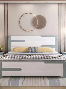 白色实木床灰白双色1.8米现代简约双人1.5主卧高箱抽屉储物大婚床