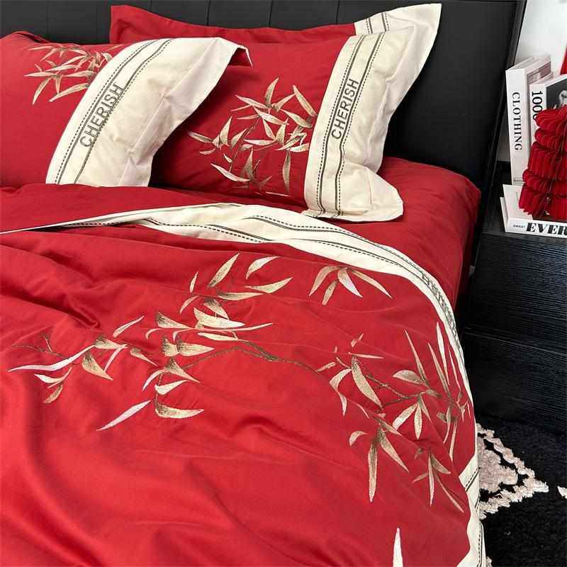 秋冬结婚 新中式婚庆磨毛绣花四件套全棉纯棉红色备婚床上用品,床上用品,婚庆床品套件,淘宝优惠券,粉丝福利购,淘宝优惠卷