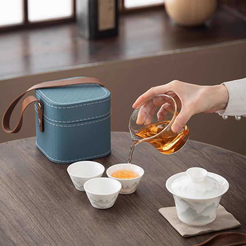 白瓷旅行茶具便携套装玻璃泡茶壶茶杯户外露营快客杯一人饮随身包,餐饮具,旅行茶具,淘宝优惠券,粉丝福利购,淘宝优惠卷