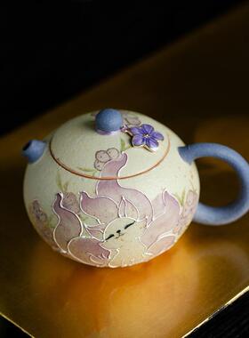 手绘九尾仙狐西施壶高颜值女士个人专用泡茶壶带提溜火石红泡茶器