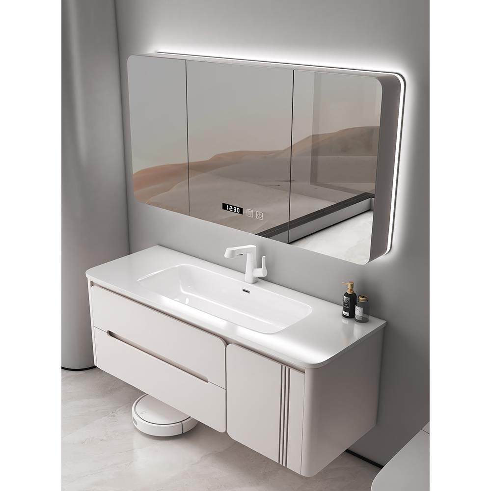 橡木实木烤漆浴室柜组合陶瓷一体盆卫生间岩板热弯洗手池洗脸盆柜,家装主材,浴室柜组合,淘宝优惠券,粉丝福利购,淘宝优惠卷