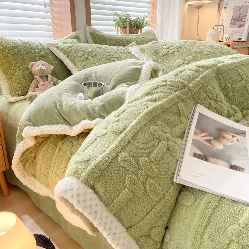 冬天双面牛奶绒加厚床上四件套冬季塔夫绒被套珊瑚绒法莱绒面床单