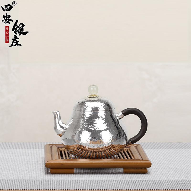 典工堂银茶壶木把梨形泡茶壶纯手工足银家用功夫银茶具超轻沏茶壶