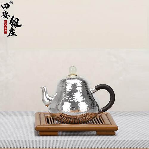 典工堂银茶壶木把梨形泡茶壶纯手工足银家用功夫银茶具超轻沏茶壶