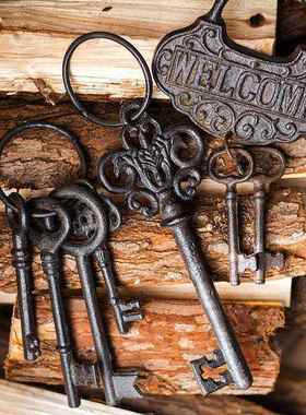 #铸铁钥匙装饰摆件墙串面挂杂饰件复欧式SPV货花园庭院古别墅户