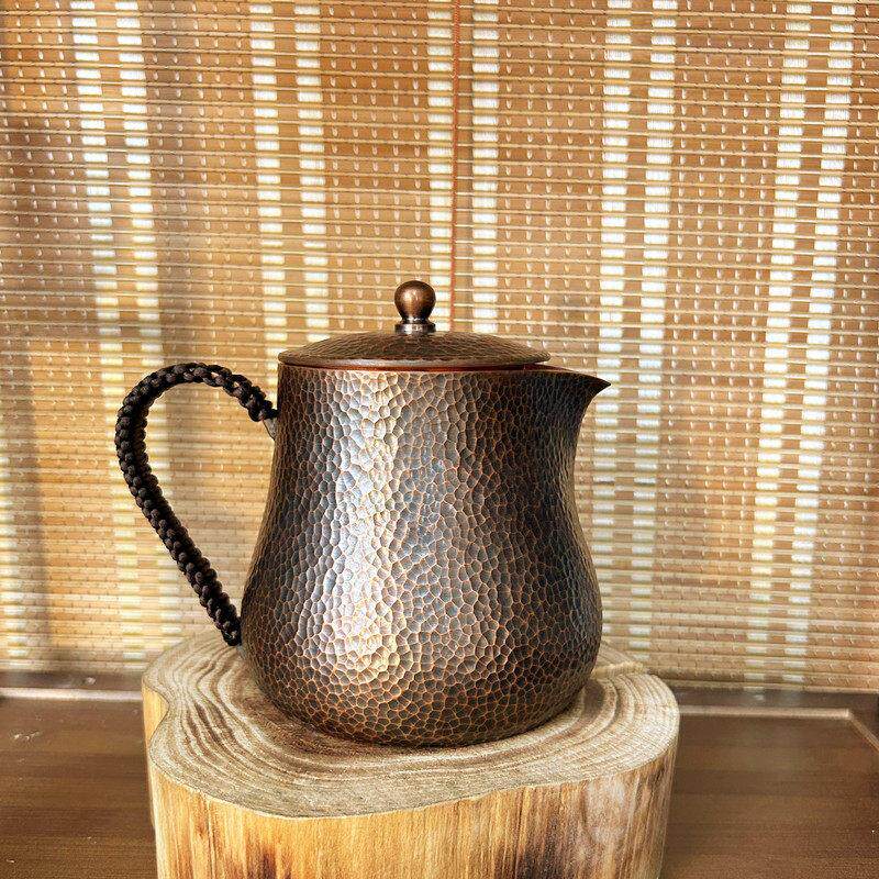 纯手工紫铜大容量850ML煮茶水罐加厚2MM烧水泡茶铜壶带过滤侧把壶