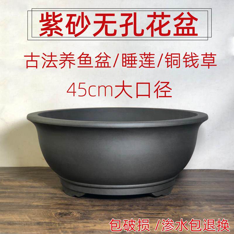 水培植物无孔紫砂盆铜钱草碗莲盆青鳉鱼盆假山盆菖蒲盆古法养鱼盆