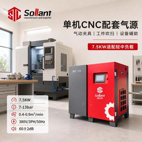 索兰特Sollant永磁变频螺杆空压机7.5KW7-13bar380V工业供气设备