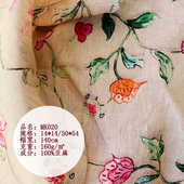 服装 14支数码 夏季 复古色植物印花亚麻布 布料 印花亚麻面料