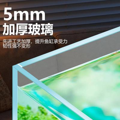 超白玻璃鱼缸裸缸过滤器LED灯小型生态溪流造景适用书桌办公桌 独