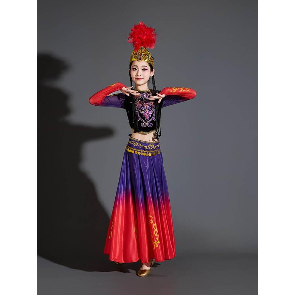 正品族桃杯新疆舞蹈少演出服儿童大李摆裙维铃鼓舞表演服绽放女剧