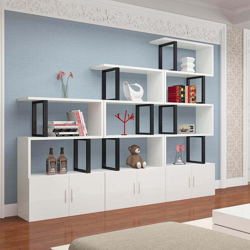 简约现代书架落地书柜带门储物柜经济型白色客厅小柜子自由组合
