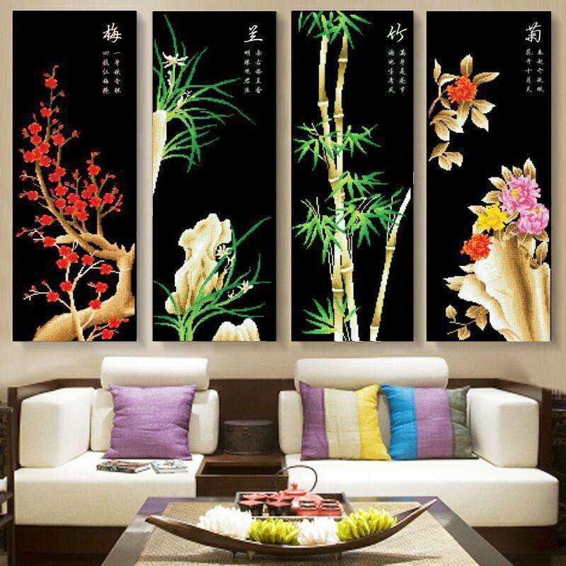 十字绣钻石画新款客厅砖石秀满钻大幅书房梅兰竹菊点贴钻石绣