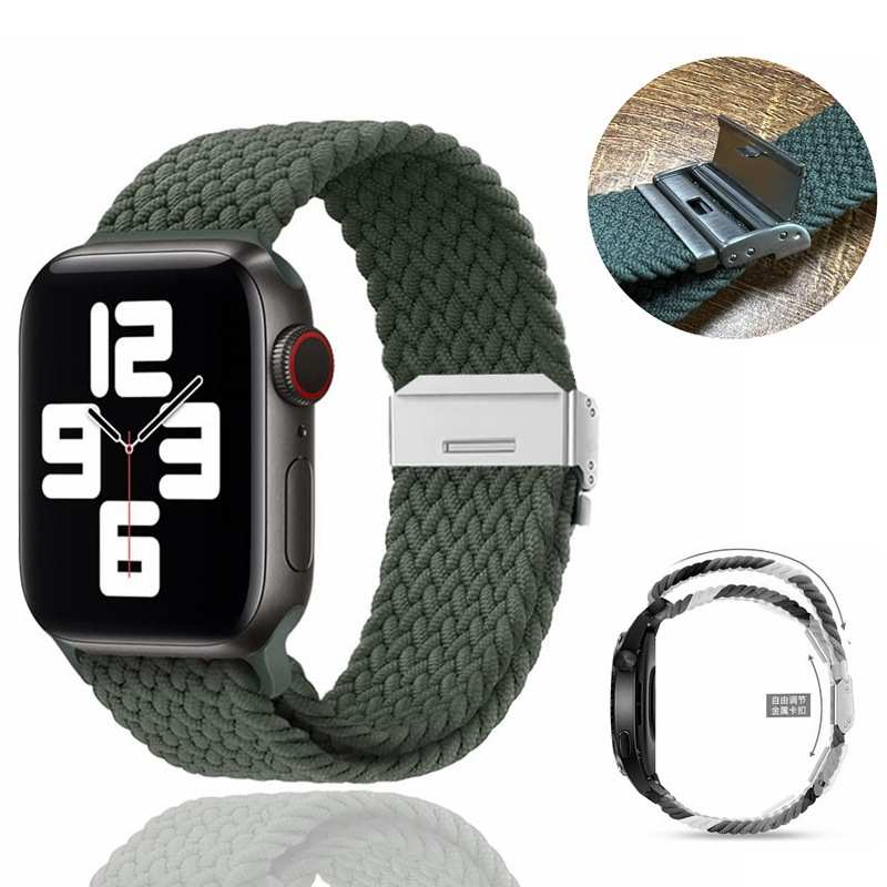 适用苹果ultra2手表带applewatch一体扣分体扣滑扣编织弹力表带