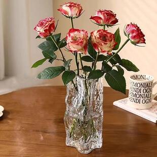 高级感客厅插花玻璃花瓶水晶水养鲜花百合玫瑰桌面装 饰 饰摆件装
