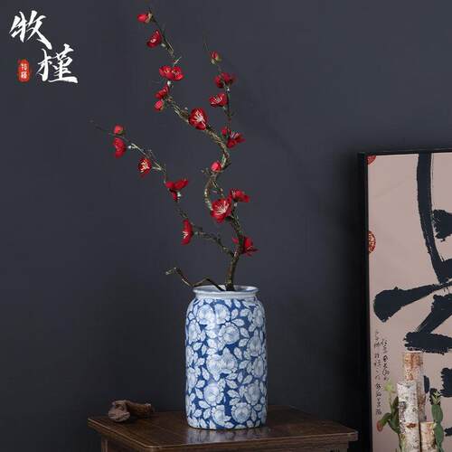 景德镇青花瓷花瓶陶瓷花盆家用中式客厅高档插花干花摆件覆古花器
