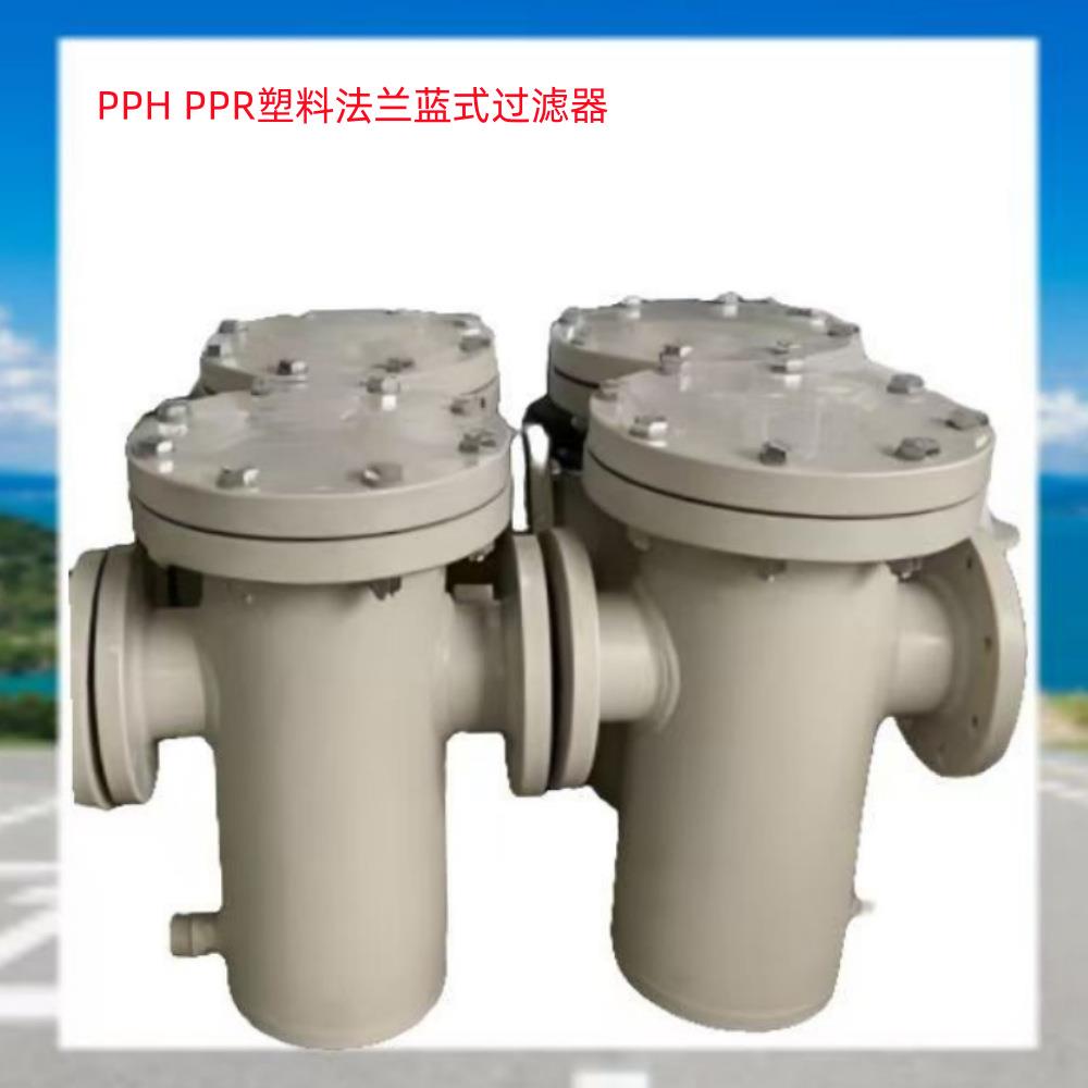 PVC篮式过滤器UPVC法前兰蓝式过滤化工管63道泵直通器提篮器式过